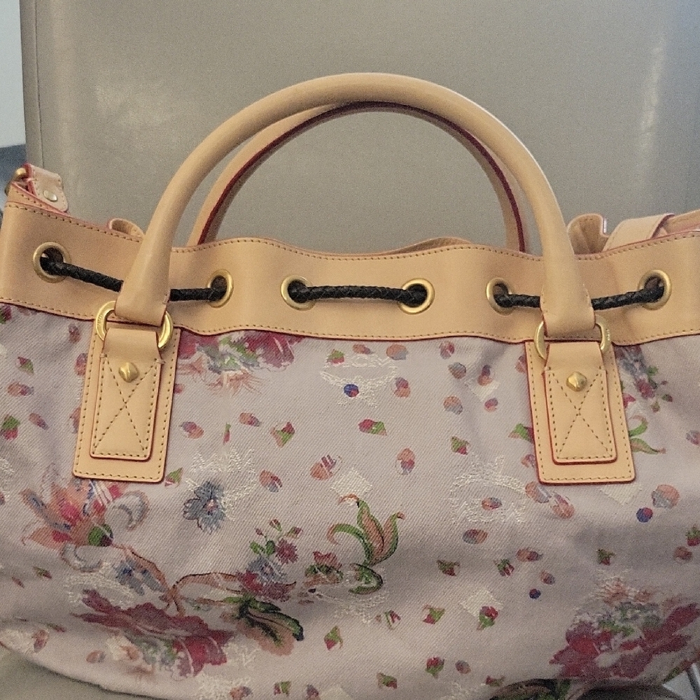 MCM Floral Pink and Beige Satchel - Picture 2 of 10